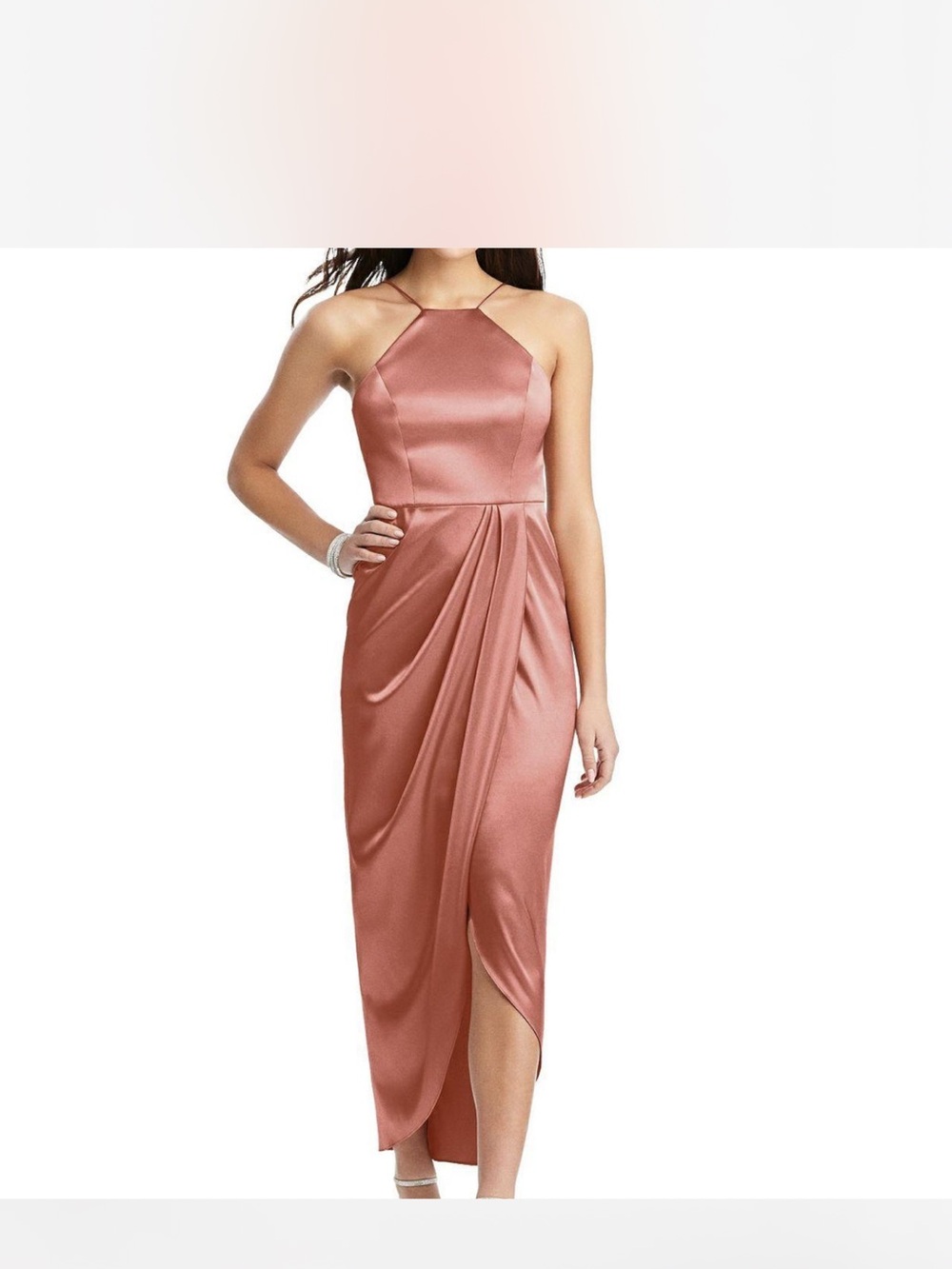 After Six Halter Stretch Satin Midi Dress